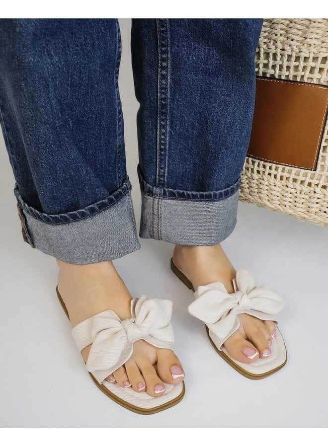 Zain-1 Flat Sandal - Ivory Denim