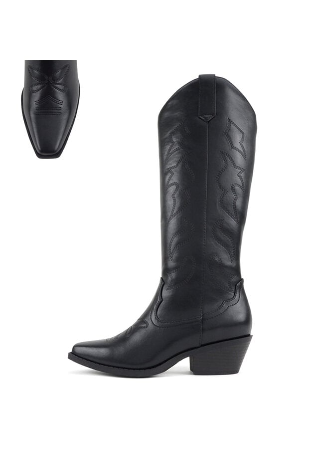 Zahara Cowboy Boot - Black Pu