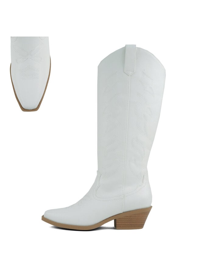 Zahara Cowboy Boot - White Pu