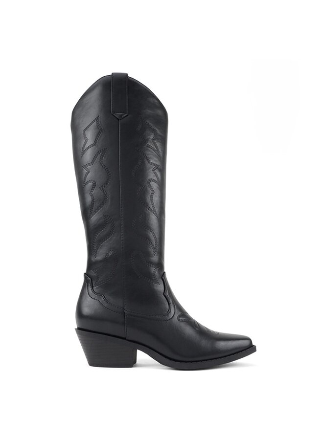 Zahara Cowboy Boot - Black Pu