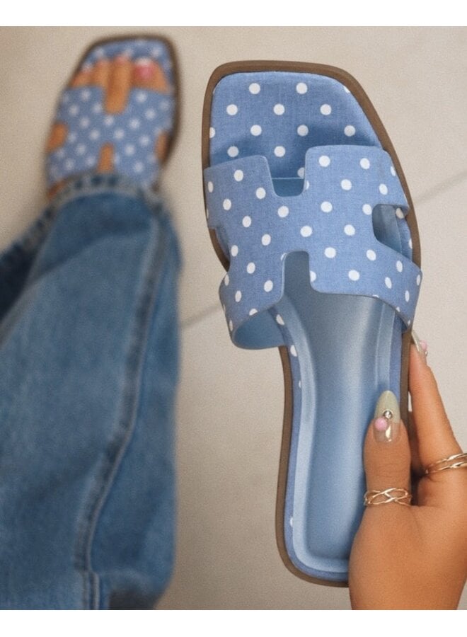Knit Flat Sandals - Blue/White Polka Dot