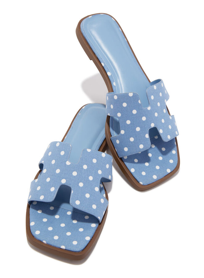 Knit Flat Sandals - Blue/White Polka Dot