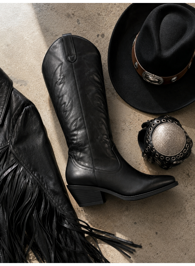 Zahara Cowboy Boot - Black Pu