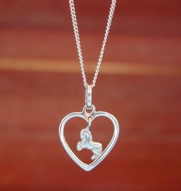 Galloping Horse in Heart Pendant Necklace