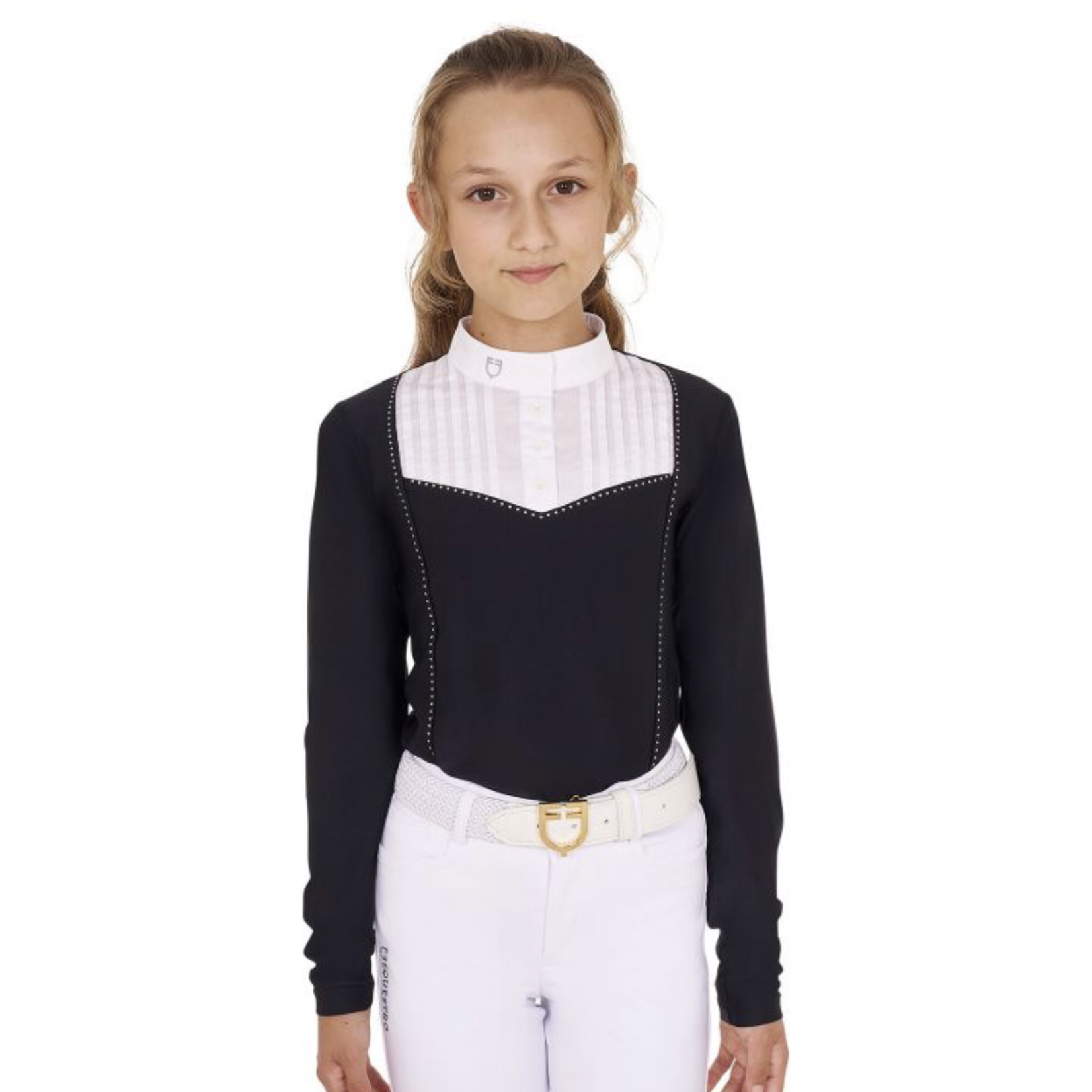 Equestro Equestro Girls' Rhinestone Long Sleeve Show Shirt