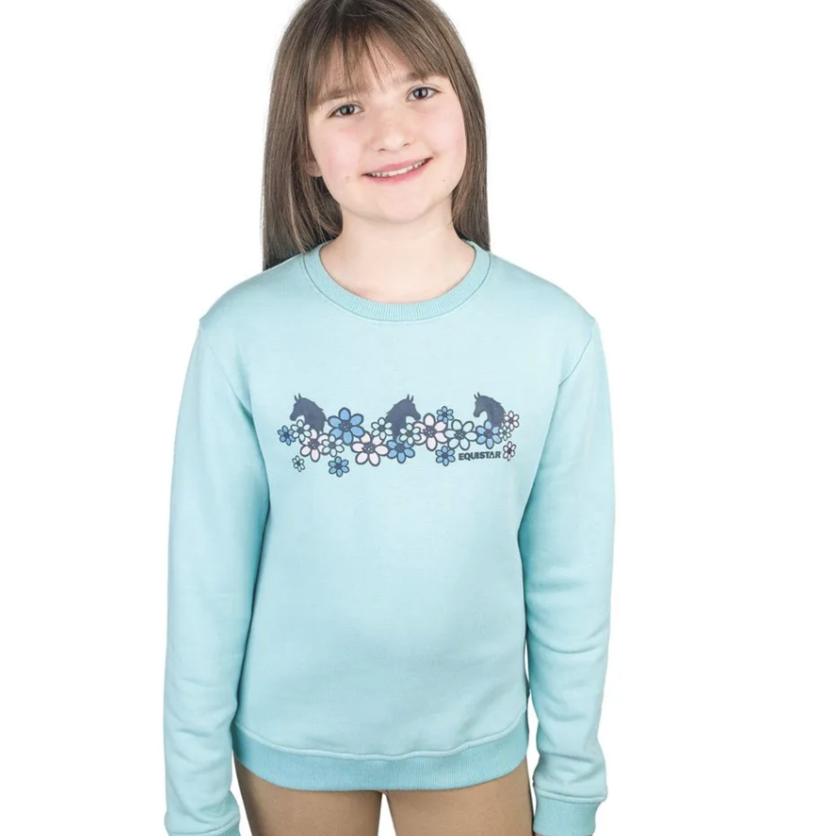 Equistar Equistar Girls' Floral Horses Crew Neck Sweatshirt