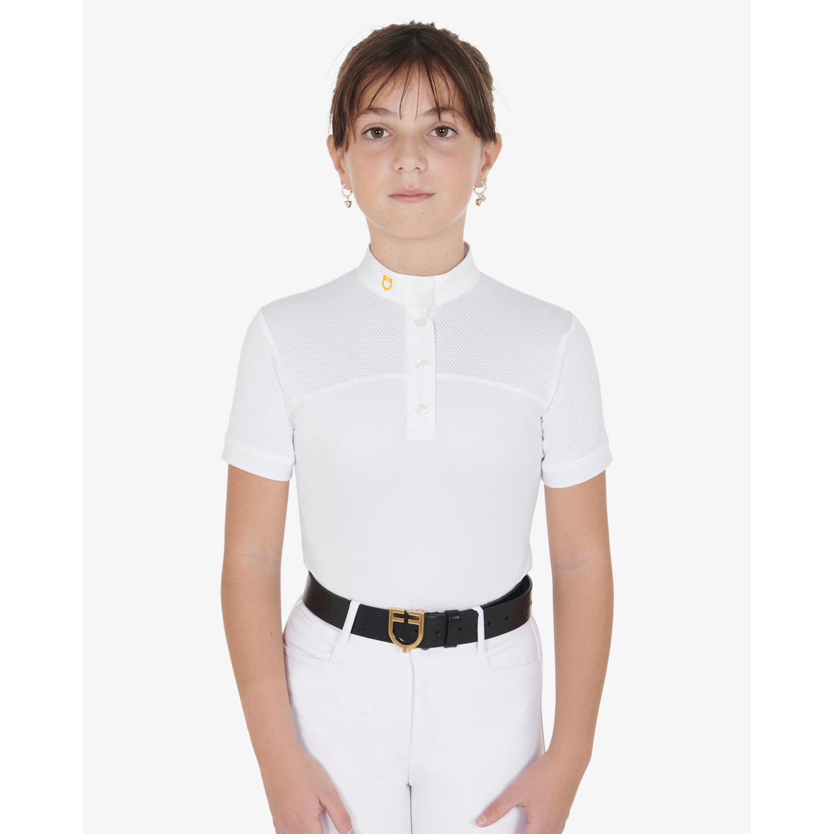 Equestro Equestro Girls' Perforated Short Sleeve Show Shirt