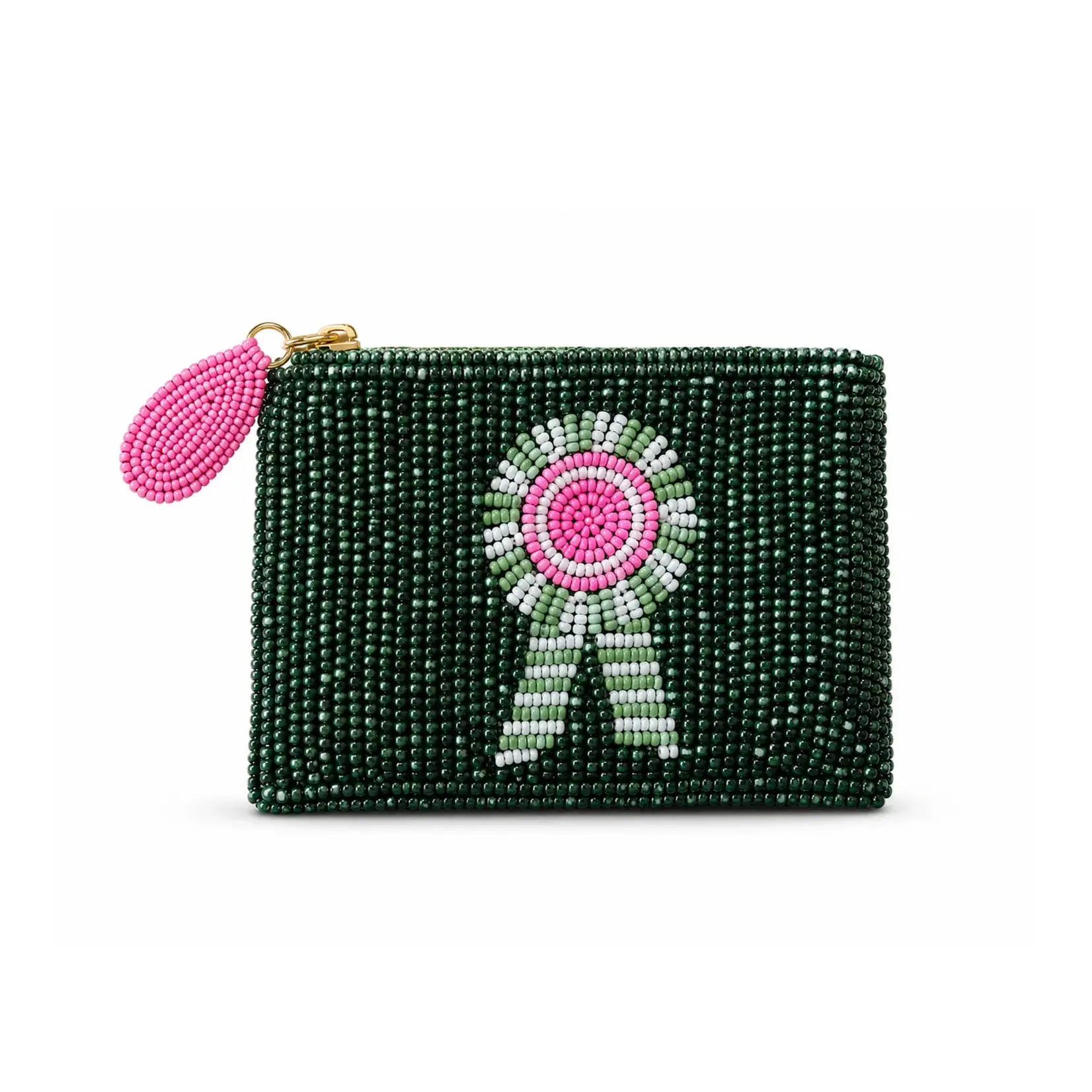 Tucker Tweed Green Ribbon Beaded Pouch