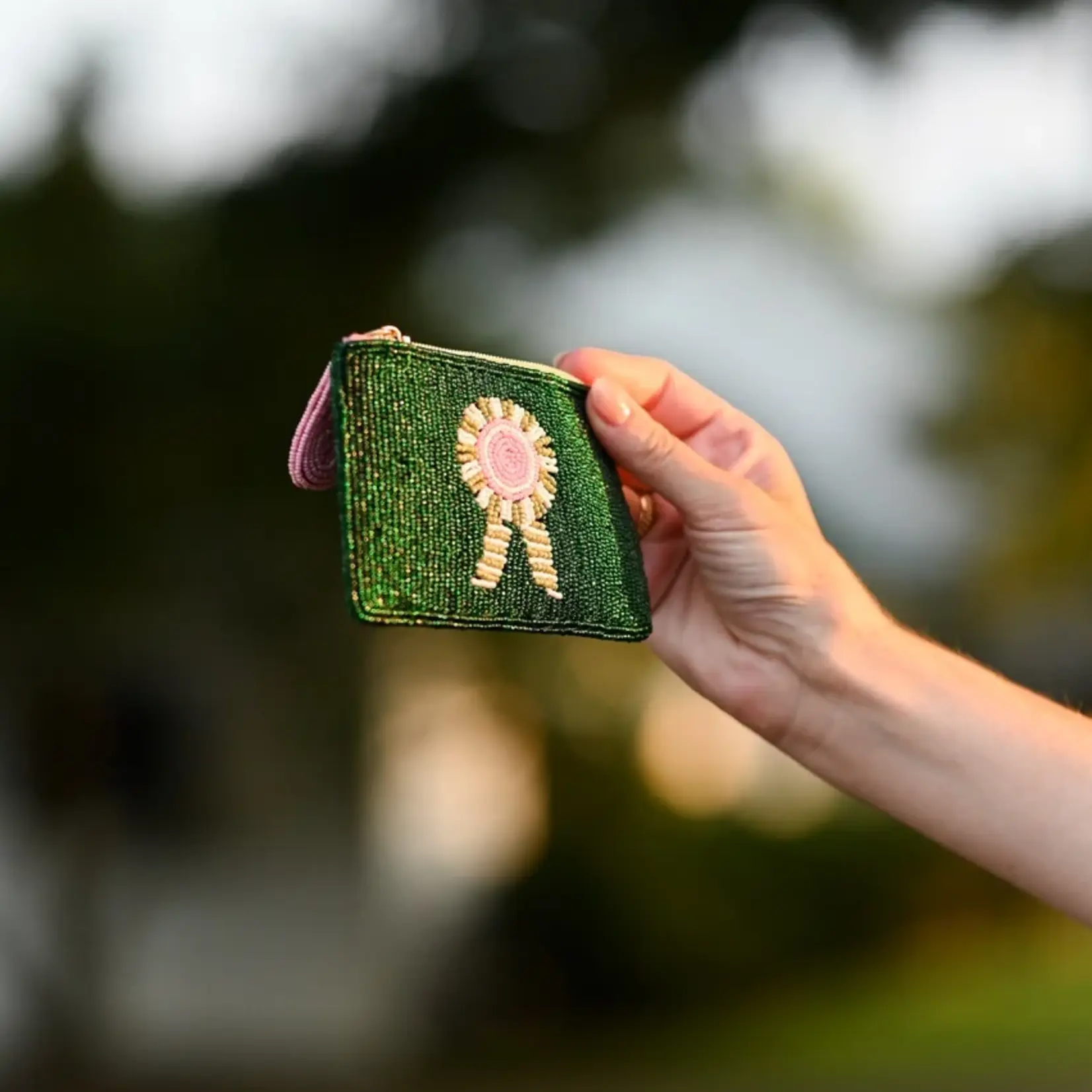 Tucker Tweed Green Ribbon Beaded Pouch