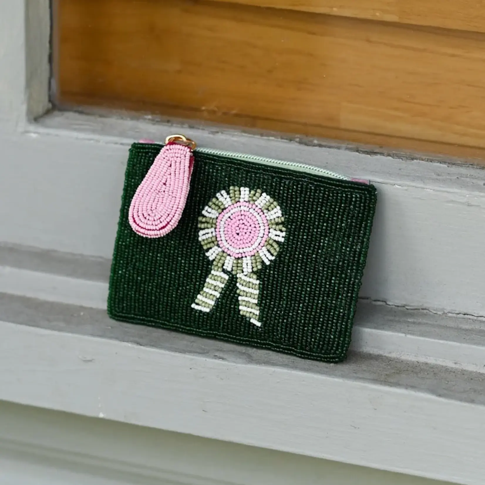 Tucker Tweed Green Ribbon Beaded Pouch