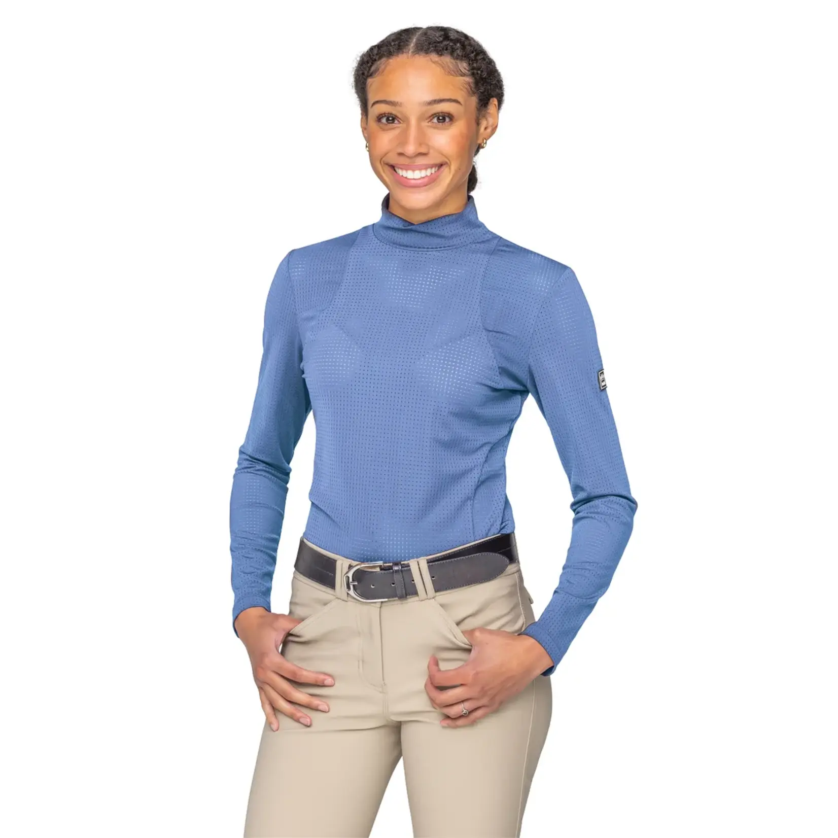 Kastel Ladies' Perforated Mock Neck Long Sleeve Shirt