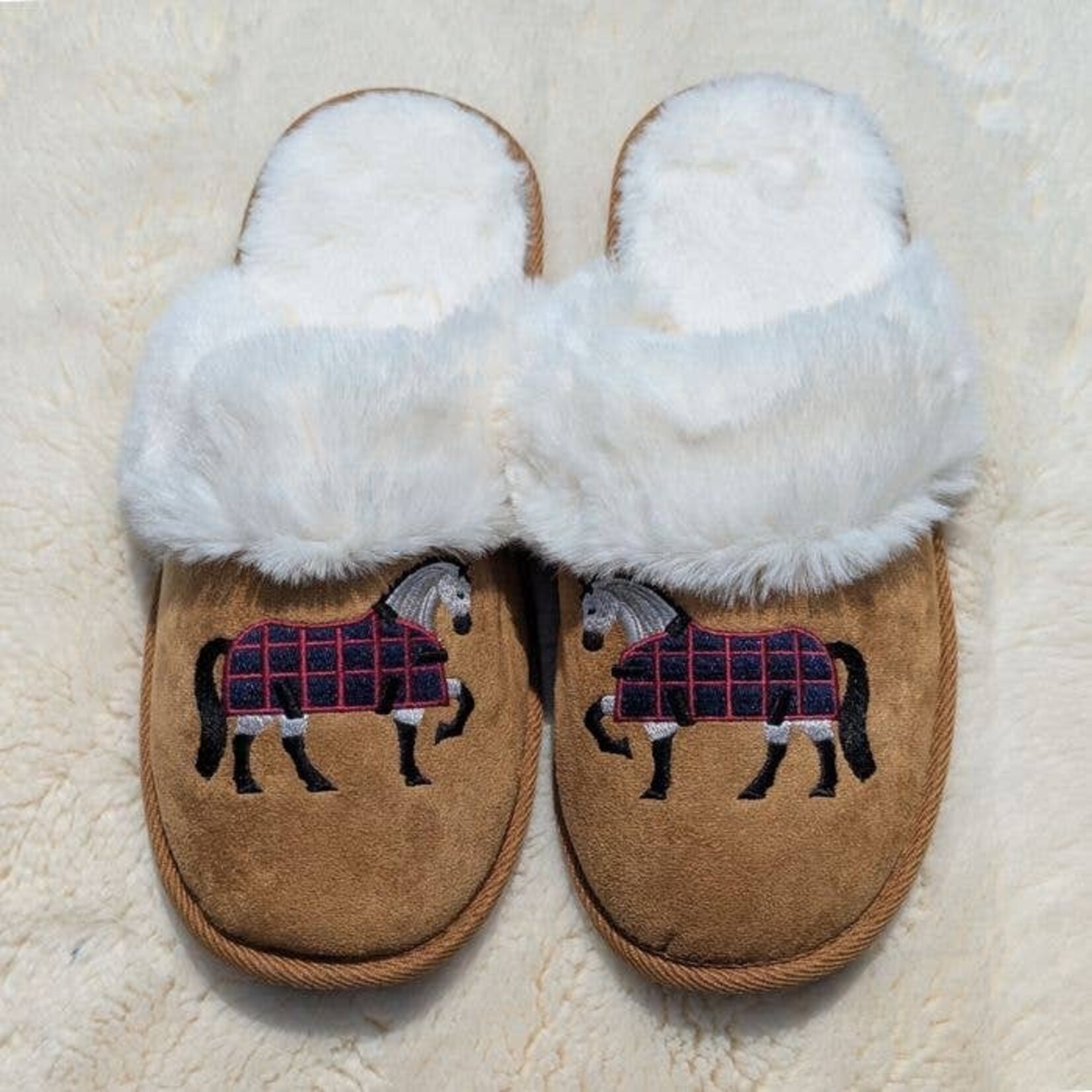 Kelley & Co. Horse Faux Fur Suede Slippers
