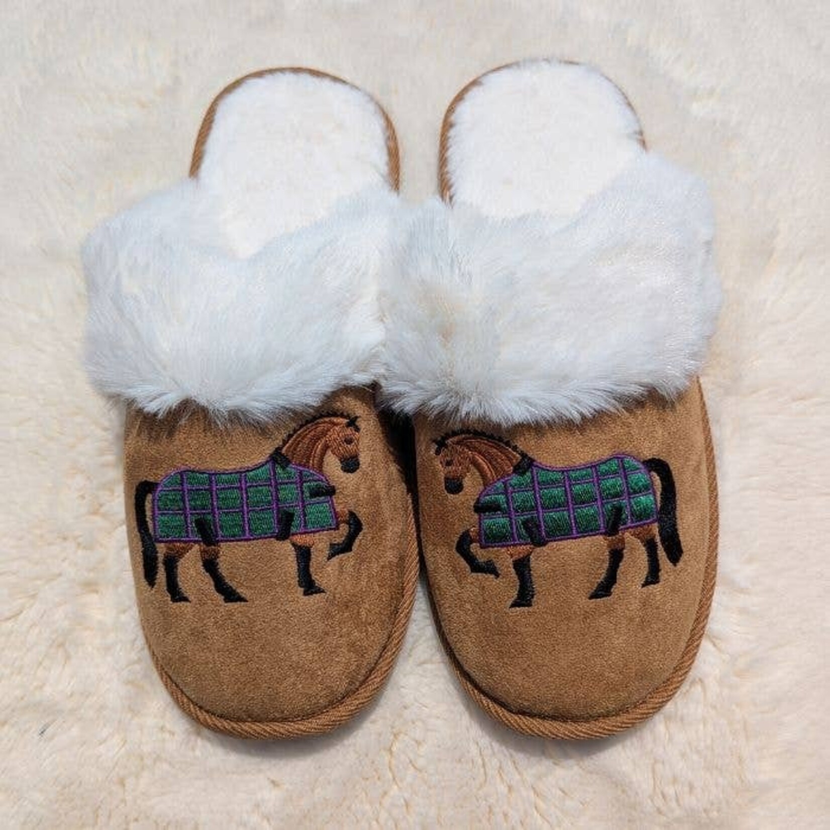 Kelley & Co. Horse Faux Fur Suede Slippers