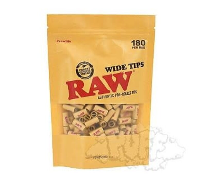 Raw Tips 180 Pre-rolled Wide Tips Unbleached