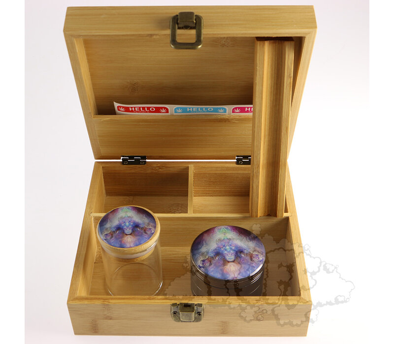 Puff Spectral Crossing Large Bamboo Box With Grinder & Jar