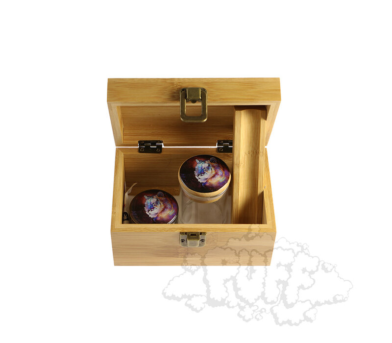 Puff Astral Tiger Medium Bamboo Box With Grinder & Jar