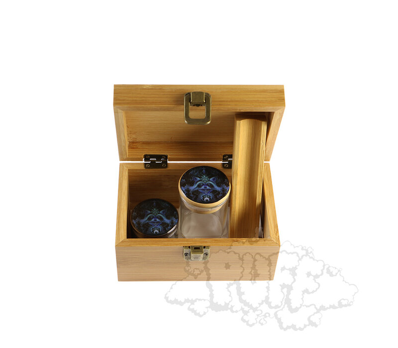 Puff Cosmic Scavenger Medium Bamboo Box With Grinder & Jar