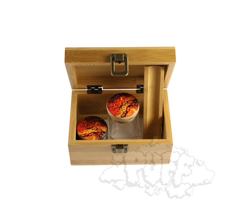 Puff Ember Medium Bamboo Box With Grinder & Jar