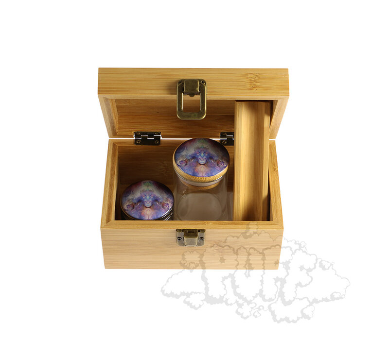 Puff Spectral Crossing Medium Bamboo Box With Grinder & Jar