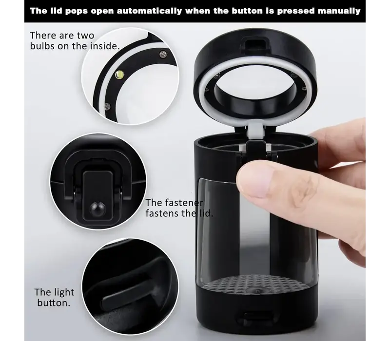 Glow Jar- Magnifying  W/ Lights -Black