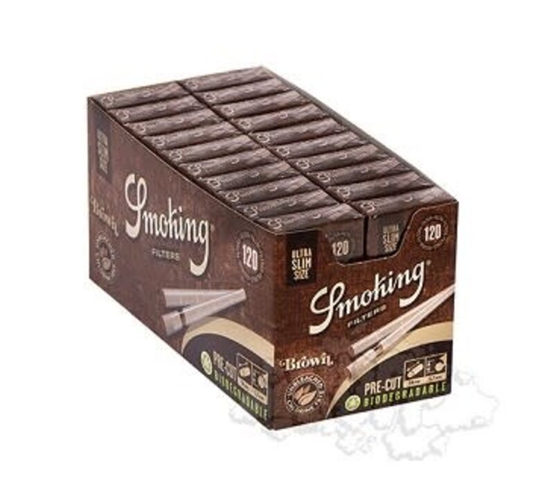 Smoking Biodegradable Ultra Slim Pre-Cut Filters Brown 120/Pack 20 Packs/Box