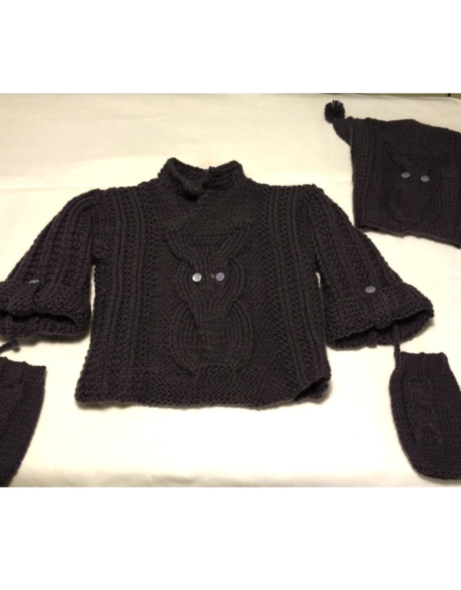 Owl Sweater, Hat and Mittens