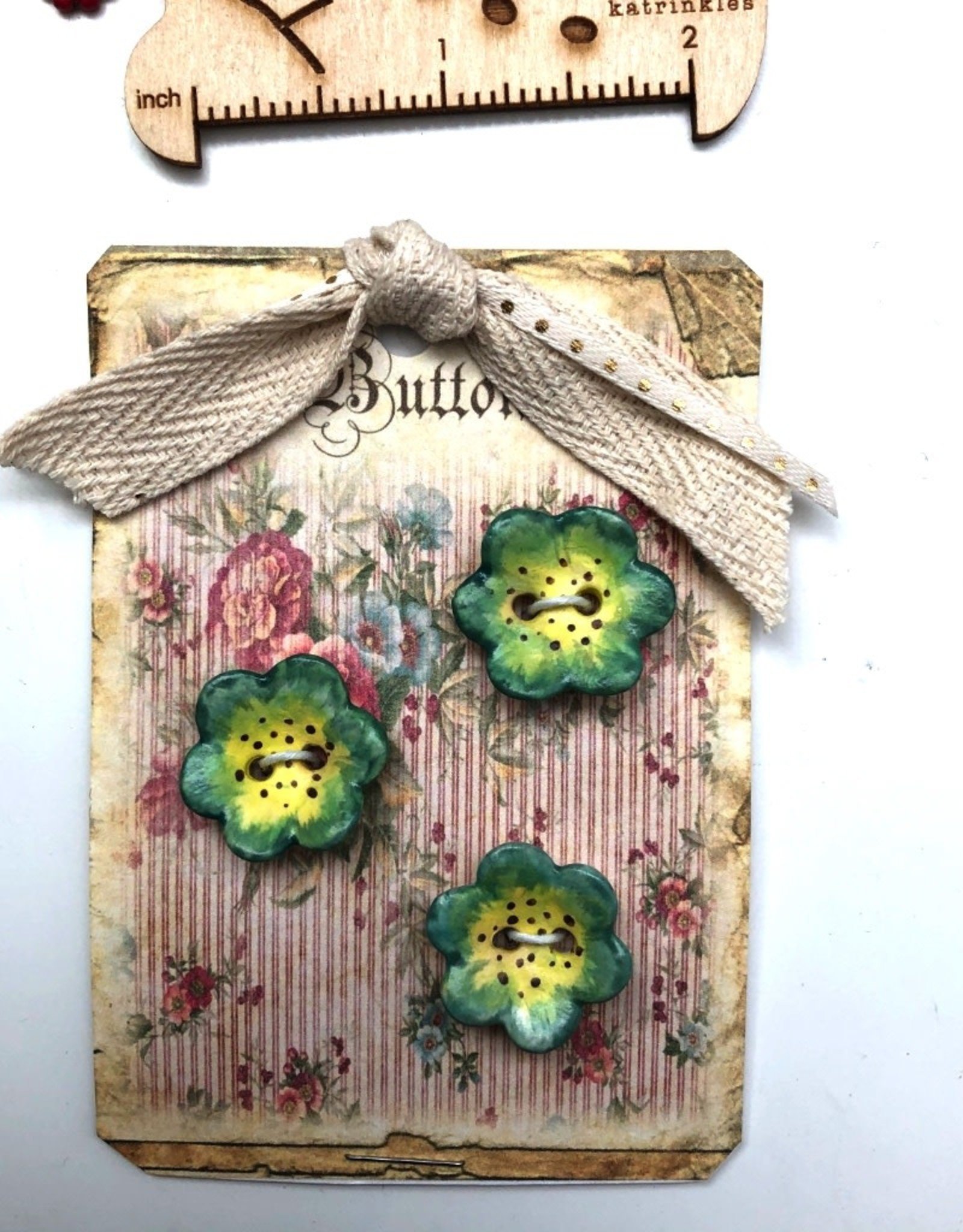 Cynthia Cranes Pottery Flower Buttons - Card of 3