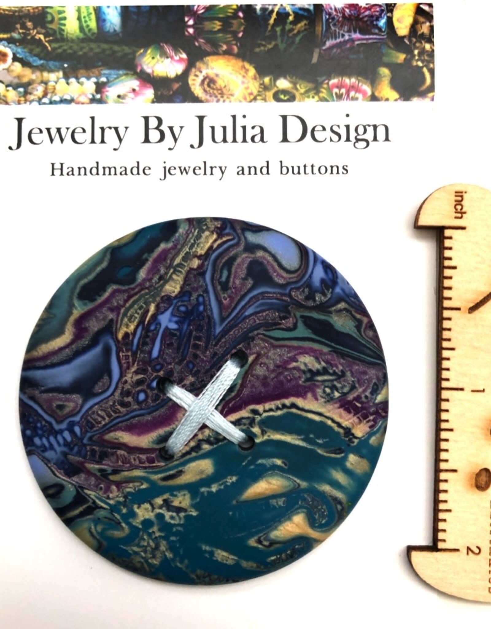 Jewelry by Julia Design Jewelry by Julia Design - Blue/Gold Large Round Clay Button Blue Extra Large