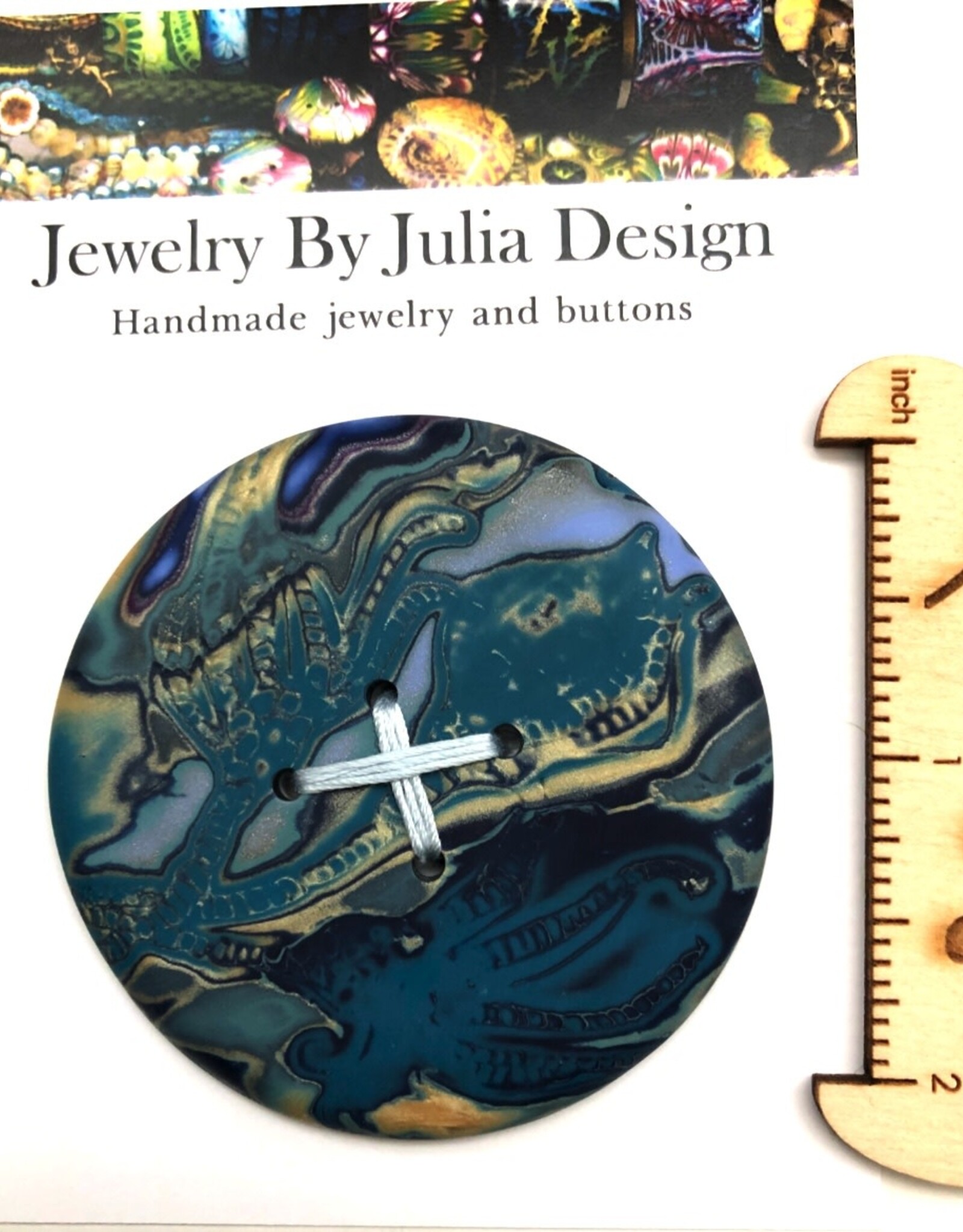 Jewelry by Julia Design Jewelry by Julia Design - Blue/Gold Large Round Clay Button Blue Extra Large