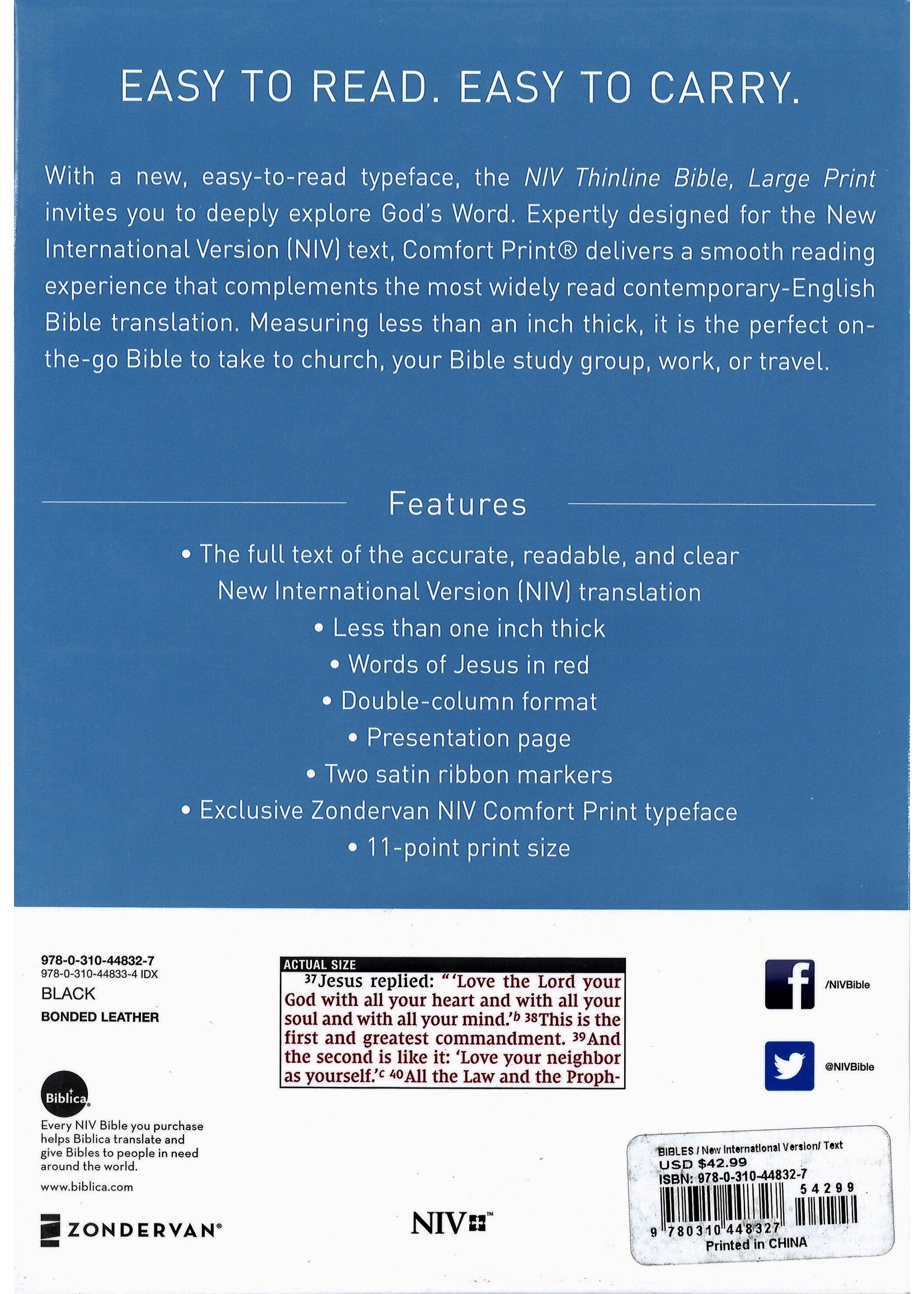 NIV THINLINE BIBLE LARGE PRINT