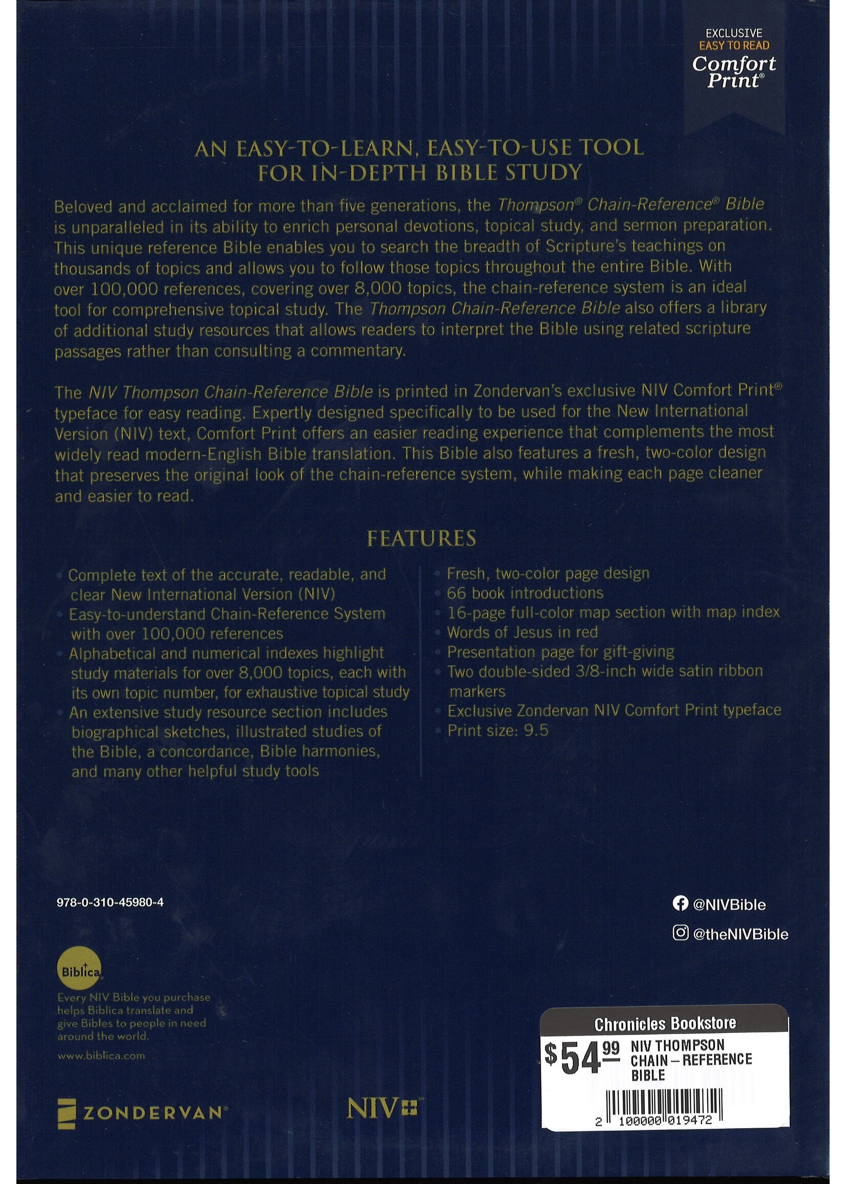 NIV THOMPSON CHAIN-REFERENCE BIBLE