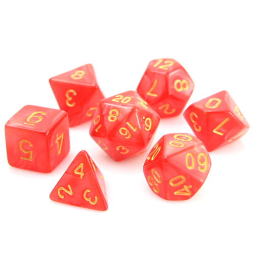 Die Hard Dice SWIRL DICE SET 7 RED w/GOLD Die Hard Dice SWIRL DICE SET 7 RED w/GOLD