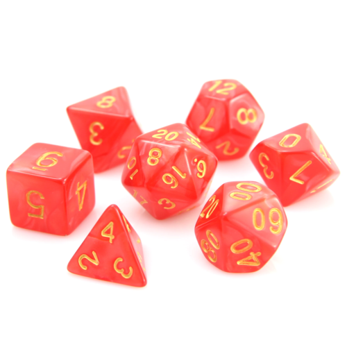 Die Hard Dice SWIRL DICE SET 7 RED w/GOLD