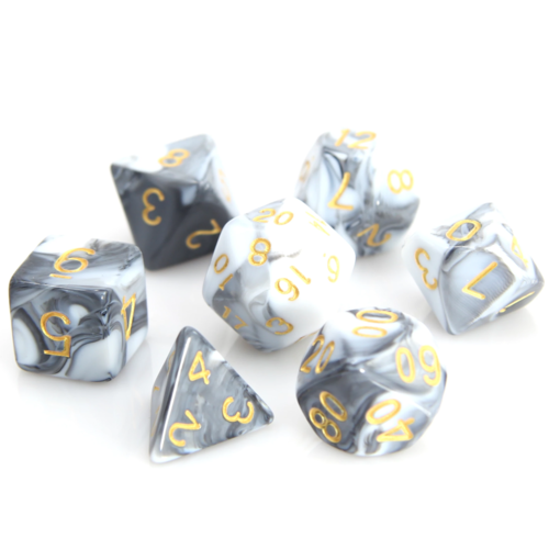 Die Hard Dice POLYMER DICE SET 7 MARBLE WHITE/BLACK Die Hard Dice POLYMER DICE SET 7 MARBLE WHITE/BLACK