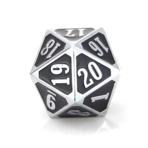 Die Hard Dice MTG D20 SPINDOWN SHINY SILVER WITH BLACK Die Hard Dice MTG D20 SPINDOWN SHINY SILVER WITH BLACK