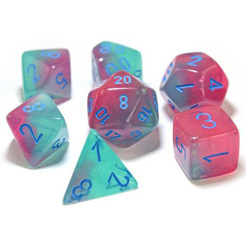 Chessex LAB DICE SET 7 GEMINI: LUMINARY GREEN / PINK / BLUE Chessex LAB DICE SET 7 GEMINI: LUMINARY GREEN / PINK / BLUE