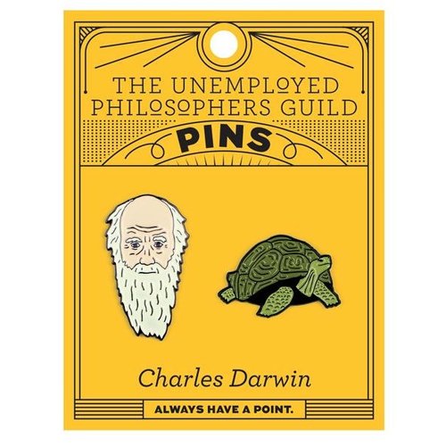 UNEMPLOYED PHILOSOPHERS PIN: CHARLES DARWIN & TORTOISE SET UNEMPLOYED PHILOSOPHERS PIN: CHARLES DARWIN & TORTOISE SET
