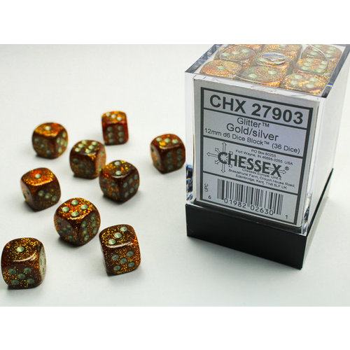 Chessex DICE SET 12mm GLITTER GOLD/SILVER