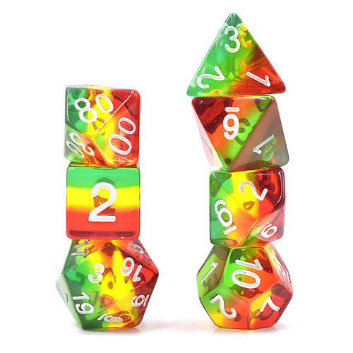 HD Dice DICE SET 7 TRANSLUCENT LAYERED RED-YELLOW-GREEN HD Dice DICE SET 7 TRANSLUCENT LAYERED RED-YELLOW-GREEN