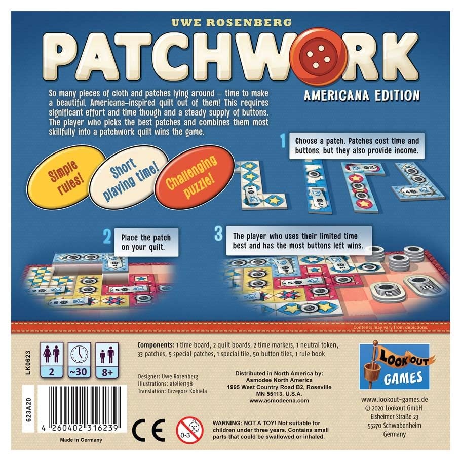 Patchwork Americana Edition Board Game Uwe Rosenberg Lookout Games Lk0623 for sale online 