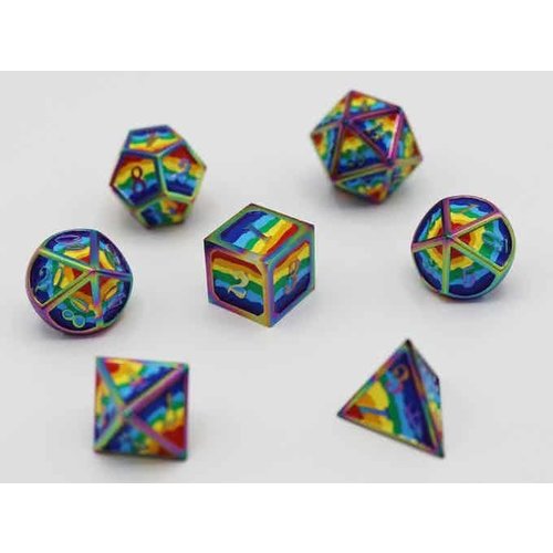 Foam Brain Games DICE FOR ALL SET 7 METAL RAINBOW PRIDE w/ ENAMEL PIN Foam Brain Games DICE FOR ALL SET 7 METAL RAINBOW PRIDE w/ ENAMEL PIN