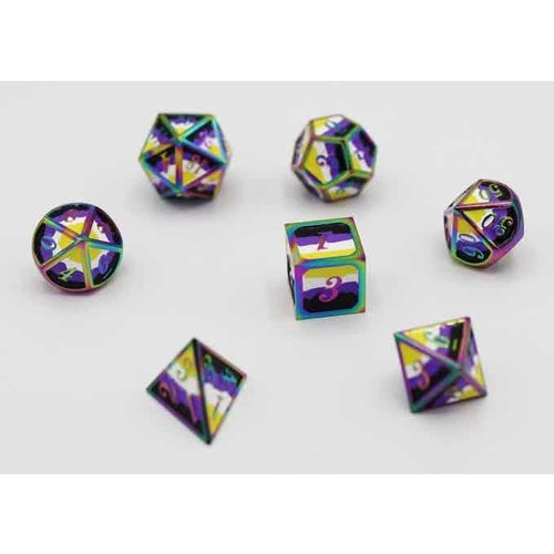 Foam Brain Games DICE FOR ALL SET 7 METAL NON-BINARY PRIDE w/ ENAMEL PIN Foam Brain Games DICE FOR ALL SET 7 METAL NON-BINARY PRIDE w/ ENAMEL PIN