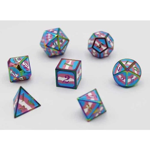 Foam Brain Games DICE FOR ALL SET 7 METAL TRANSGENDER PRIDE w/ ENAMEL PIN Foam Brain Games DICE FOR ALL SET 7 METAL TRANSGENDER PRIDE w/ ENAMEL PIN