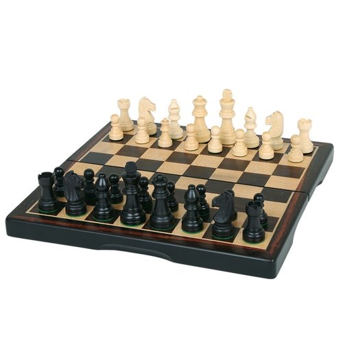 John Hansen Company CHESS SET 3" GERMAN DARK on 15" FOLDING BOARD