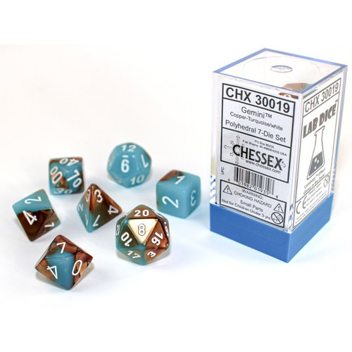 Chessex DICE SET 7 GEMINI LUMINARY COPPER-TURQUOISE/WHITE Chessex DICE SET 7 GEMINI LUMINARY COPPER-TURQUOISE/WHITE