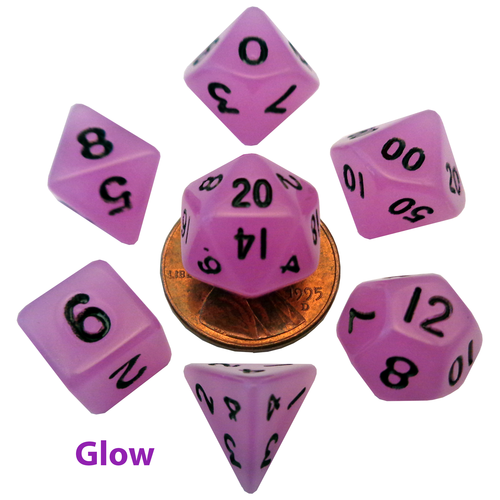 Metallic Dice Games DICE SET 7 MINI: GLOW-IN-THE-DARK PURPLE Metallic Dice Games DICE SET 7 MINI: GLOW-IN-THE-DARK PURPLE
