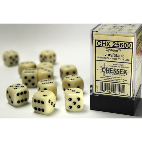 Chessex DICE SET 16mm OPAQUE IVORY w/BLACK Chessex DICE SET 16mm OPAQUE IVORY w/BLACK