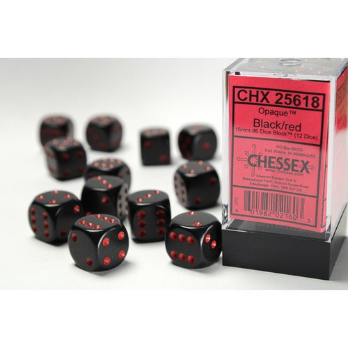 Chessex DICE SET 16mm OPAQUE BLACK w/RED