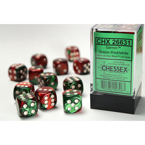 Chessex DICE SET 16mm GEMINI GREEN-RED Chessex DICE SET 16mm GEMINI GREEN-RED