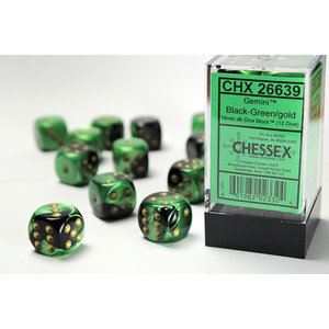 Chessex DICE SET 16mm GEMINI BLACK-GREEN